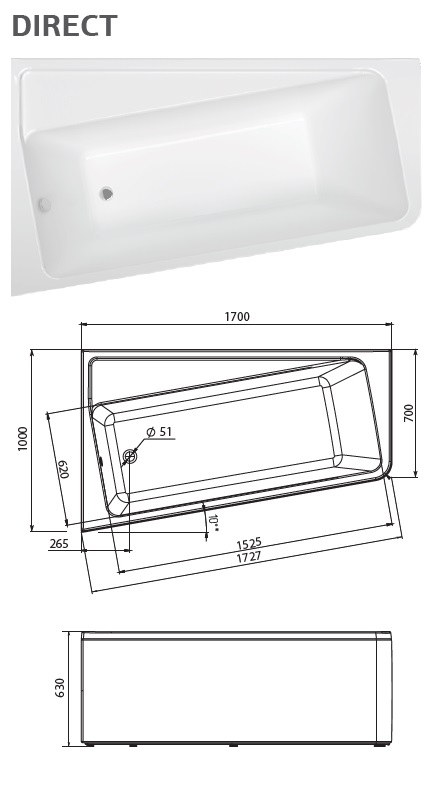 Схема ванны 1MarKa Direct 170x100 (Левая) Схема ванны 1MarKa Direct 170x100 (Левая)