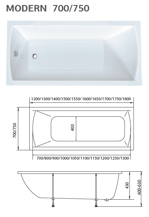 Ванна 1MarKa Modern схема 150x75 с гидромассажем