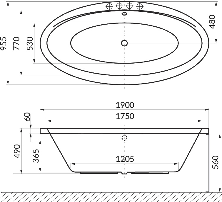 Схема ванны Excellent Lumina 190x95 Схема ванны Excellent Lumina 190x95 с гидромассажем
