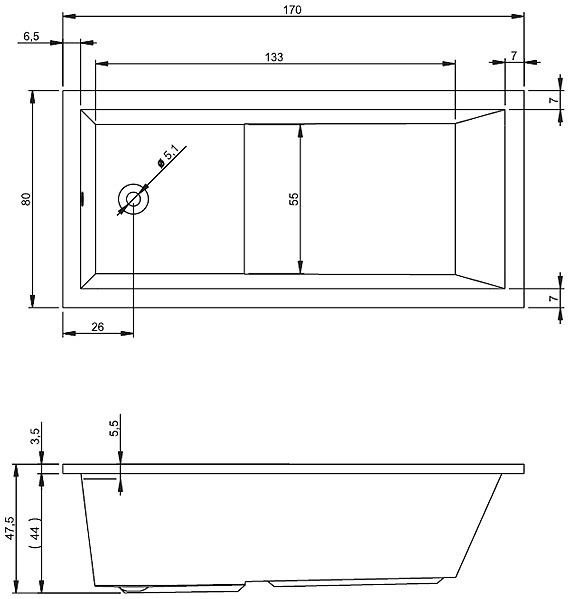 Схема ванны Riho Lusso Plus 170x80