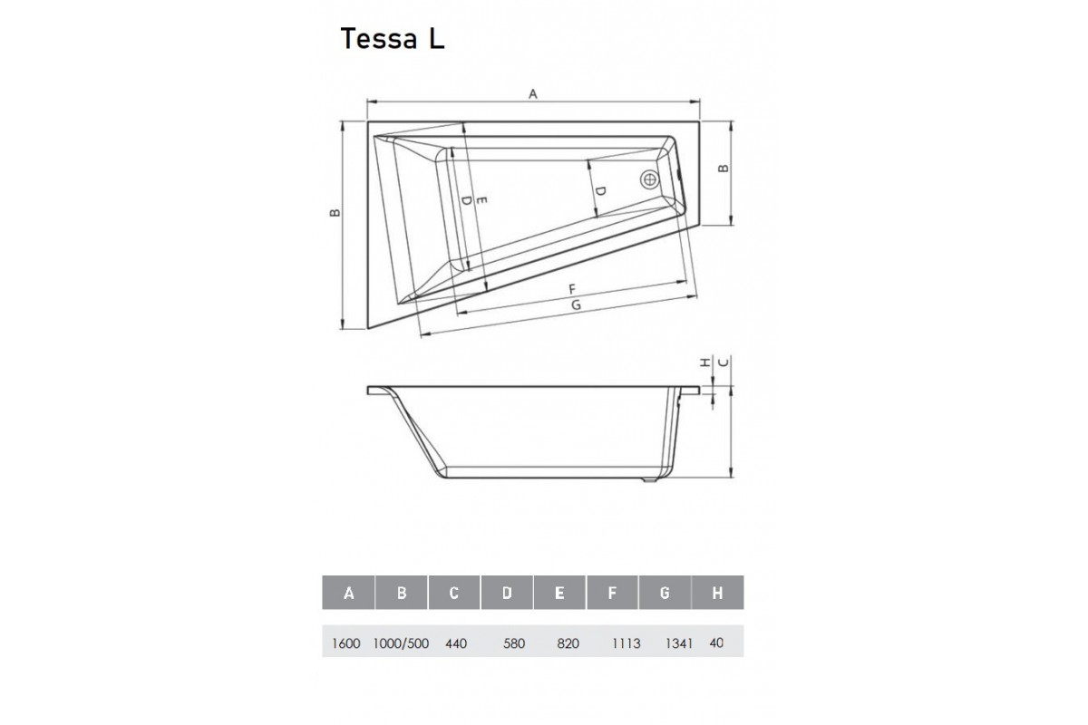 Схема ванна Vayer Tessa L 160x100 (Левая)