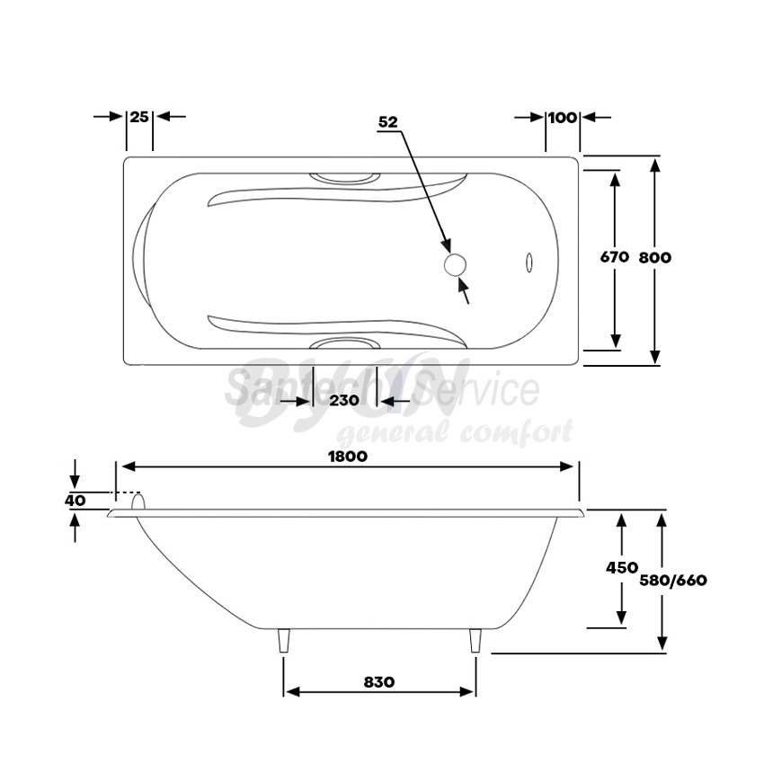 Ванна Byon Christa 180x80 схема