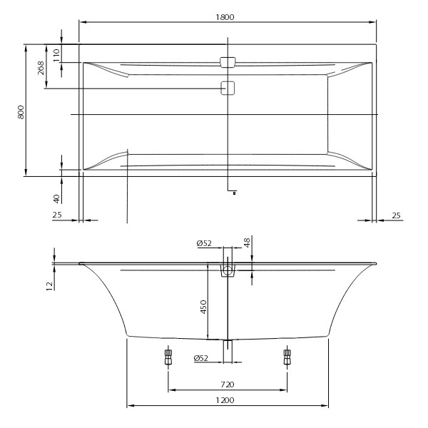 Схема ванна Квариловая ванна Villeroy & Boch Squaro Edge 180x80 